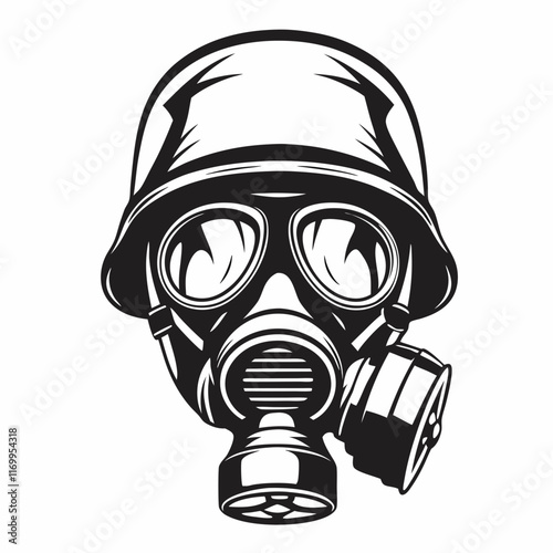 head of soldier army wearing helmet and gas mask vector illustration design