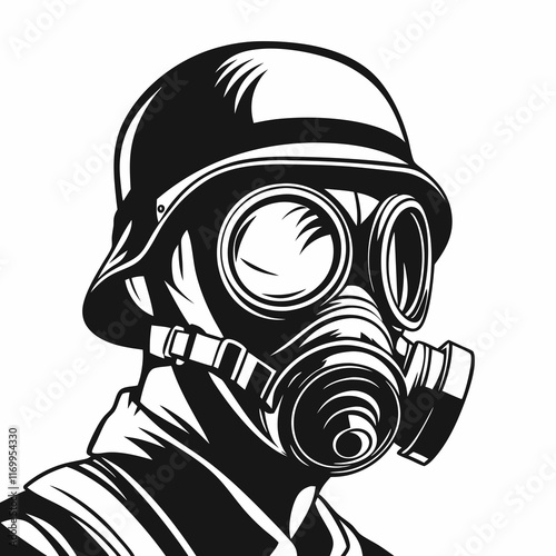 head of soldier army wearing helmet and gas mask vector illustration design