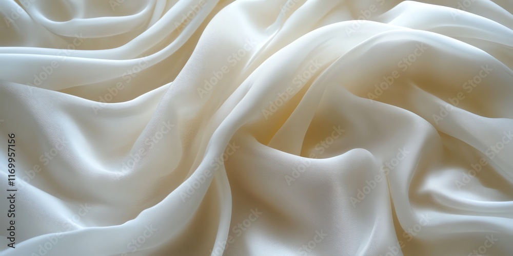 Fototapeta premium Smooth, creamy white fabric with elegant folds and wrinkles.