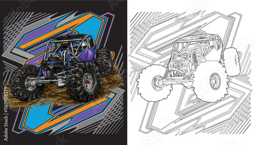 Outline purple truck splash, isolated on a black background, for t-shirt design, print, and for business, purposes.