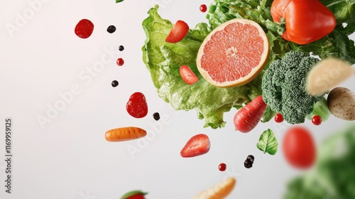 Wallpaper Mural Vibrant Produce Arrangement in Top View Natural Setting   A colorful display of fresh healthy vegetables and fruits in a beautifully composed still life image Torontodigital.ca