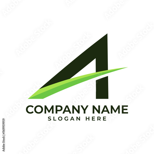 A dynamic and modern logo featuring the letter "A" with a bold, green swoosh. conveys a sense of speed, movement, success and forward, ideal for technology, accounting, sport, progress and innovation.
