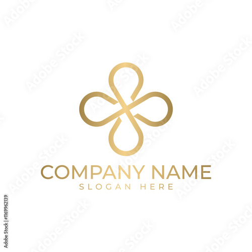 A minimalist, gold-toned logo featuring four interconnected loops forming a balanced, symmetrical design, elegance, harmony, and infinity, ideal for luxury, wellness