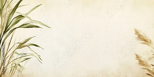 Vintage paper background with pampas grass & reeds. photo