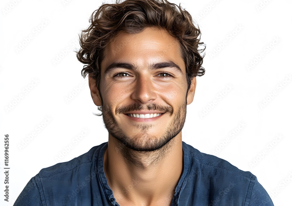 Obraz premium Handsome Man Smiling with Curly Brown Hair