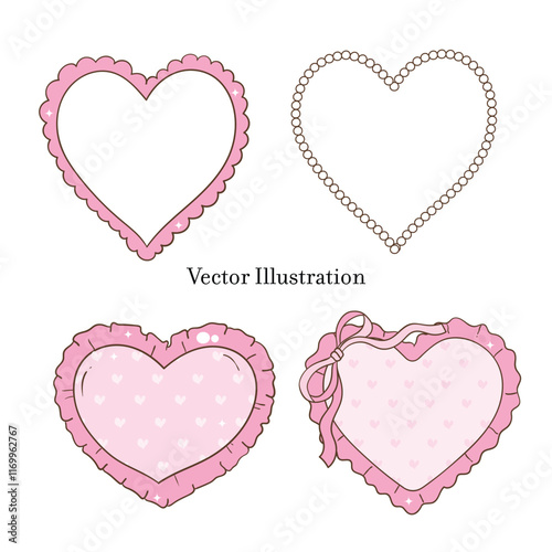 Whimsical Hand-Drawn Heart, Valentine's Day Frame, Border Vector Illustration