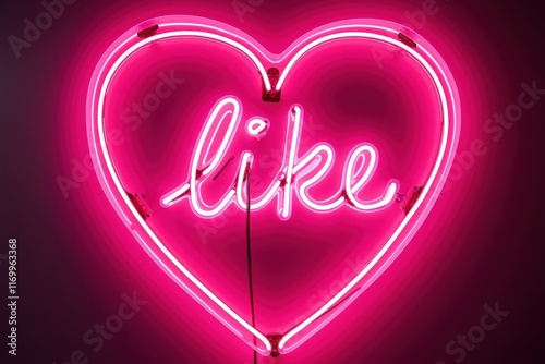 Bright Pink Neon Heart Sign with 'Like' Text, Perfect for Home Decor, Wall Art, or Social Media Engagement