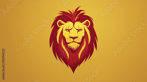 Iconic lion soccer logo in red and yellow. The bold and fierce lion symbolizes strength, power, and teamwork,  photo