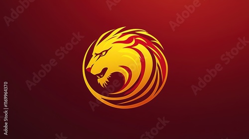 Iconic lion soccer logo in red and yellow. The bold and fierce lion symbolizes strength, power, and teamwork,  photo