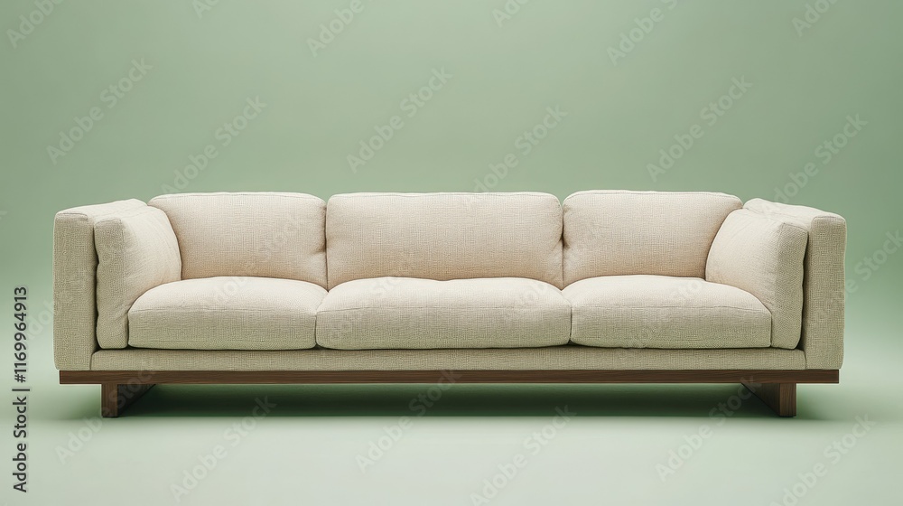 Naklejka premium Elegant Cream Sofa on a Soft Green Background for Interior Design