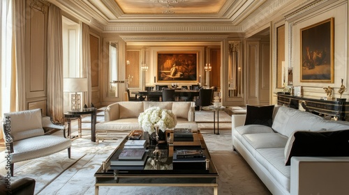 Elegant Modern Living Room with Stylish Furnishings and Artwork