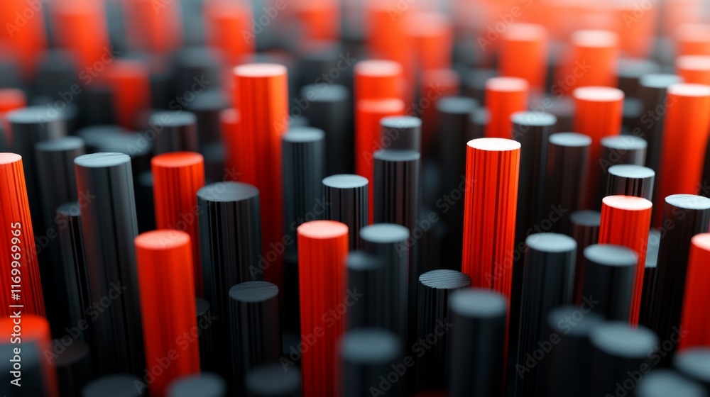 Obraz premium Abstract pattern of black and red cylinders.