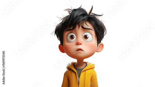 Worried Boy: Digital art of a boy in a yellow hoodie looking up with a worried expression.  
