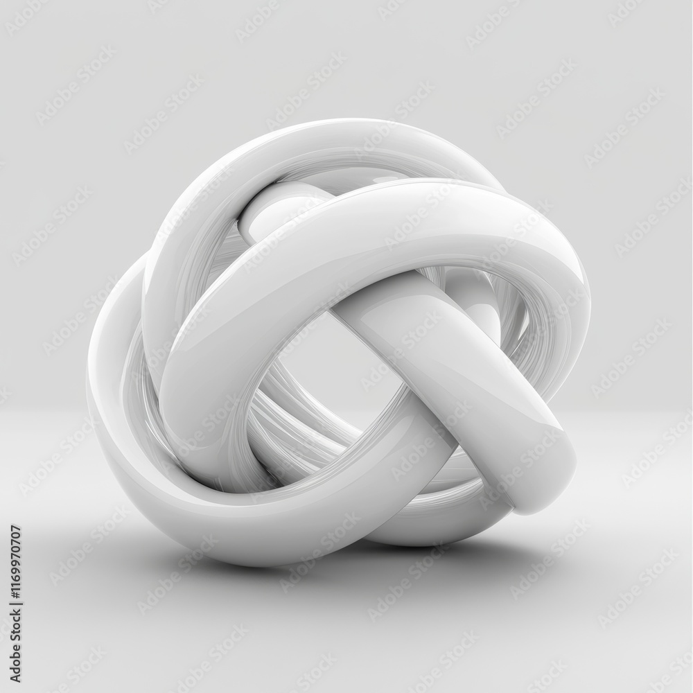 Fototapeta premium Abstract white knot sculpture on plain background.