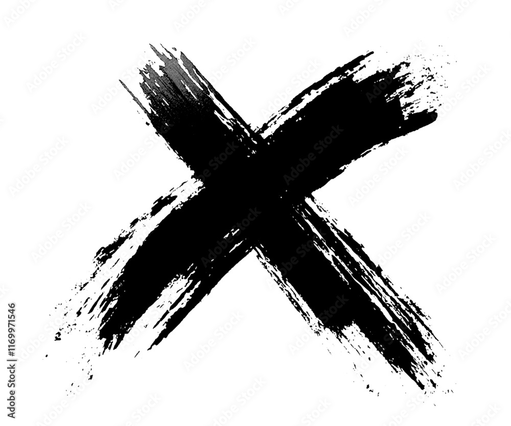 Vector style brush stroke of black grunge crossed mark symbol brush