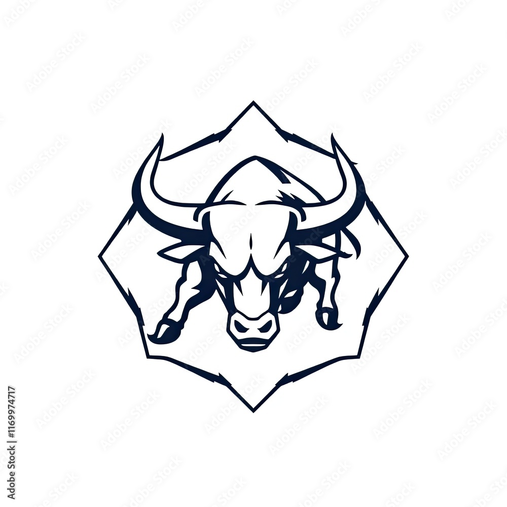 Aggressive Bull Logo Design Within Geometric Frame Aggressive Bull Logo Design Within Geometric Frame