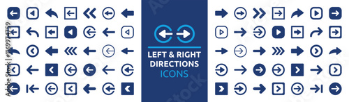 Left and Right directions icon set. Arrows symbol vector icons collection. Use for navigation, next and previous, forward and back.