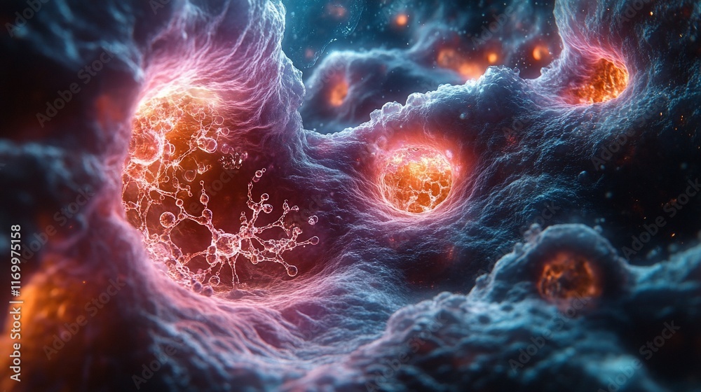 Abstract Cellular Structure With Glowing Internal Components Abstract Cellular Structure With Glowing Internal Components