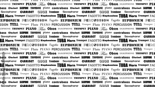 楽器のロゴイラストのシームレスパターン モノクロ windorchestra pattern