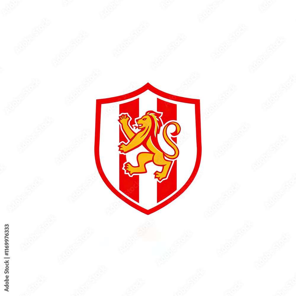 Red Shield with Rampant Lion Emblem Design Red Shield with Rampant Lion Emblem Design