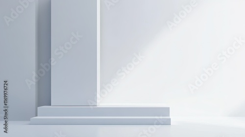 Minimalist Interior Design with White Columns and Soft Shadows