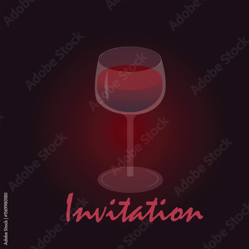 Vector illustration of wine glass. Invitation