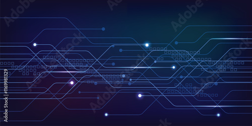 Vector Motherboard or circuit board on blue background. Illustration computer hardware, integrated circuit system design