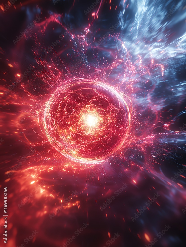 Fototapeta premium Vibrant abstract depiction of atomic energy.