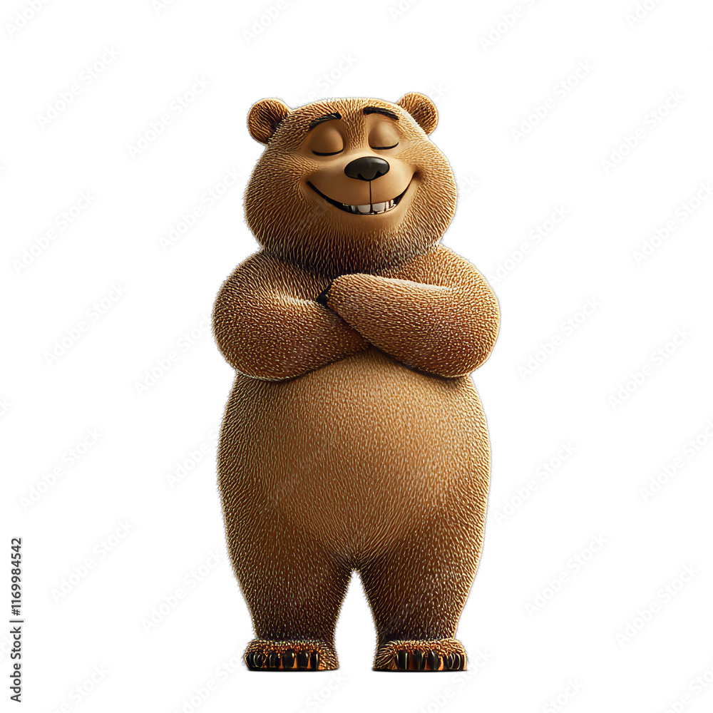 Fototapeta premium Charming Cartoon Bear with a Heartwarming Smile Stands Proudly with Crossed Arms