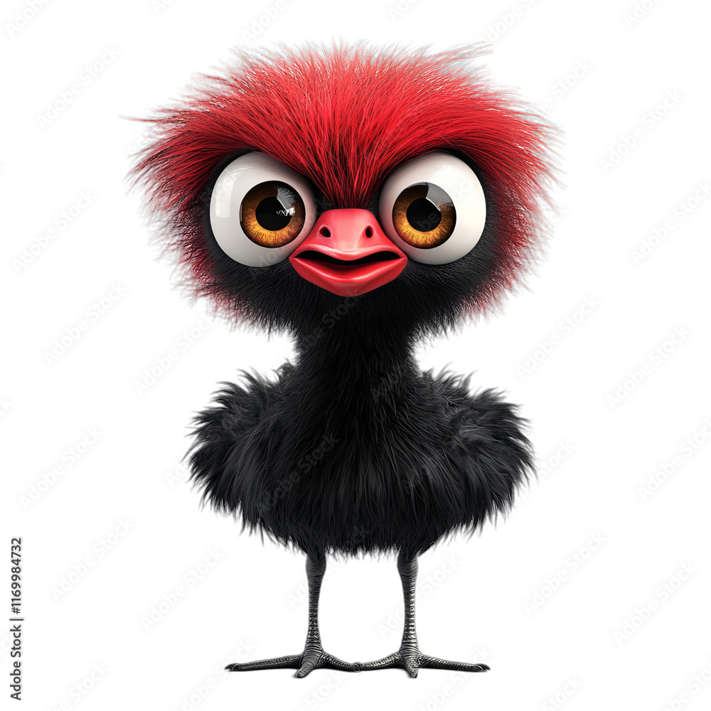 Naklejka premium Whimsical Cartoon Bird Character with Red Plume and Big Eyes - Delightful Illustration for Animation and Mascot Design