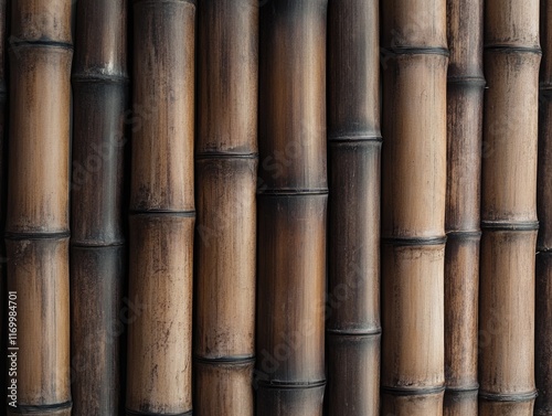 Close-up of bamboo wall panels, a sustainable and eco-friendly building material with unique natural texture that adds to the interior design's appeal. photo