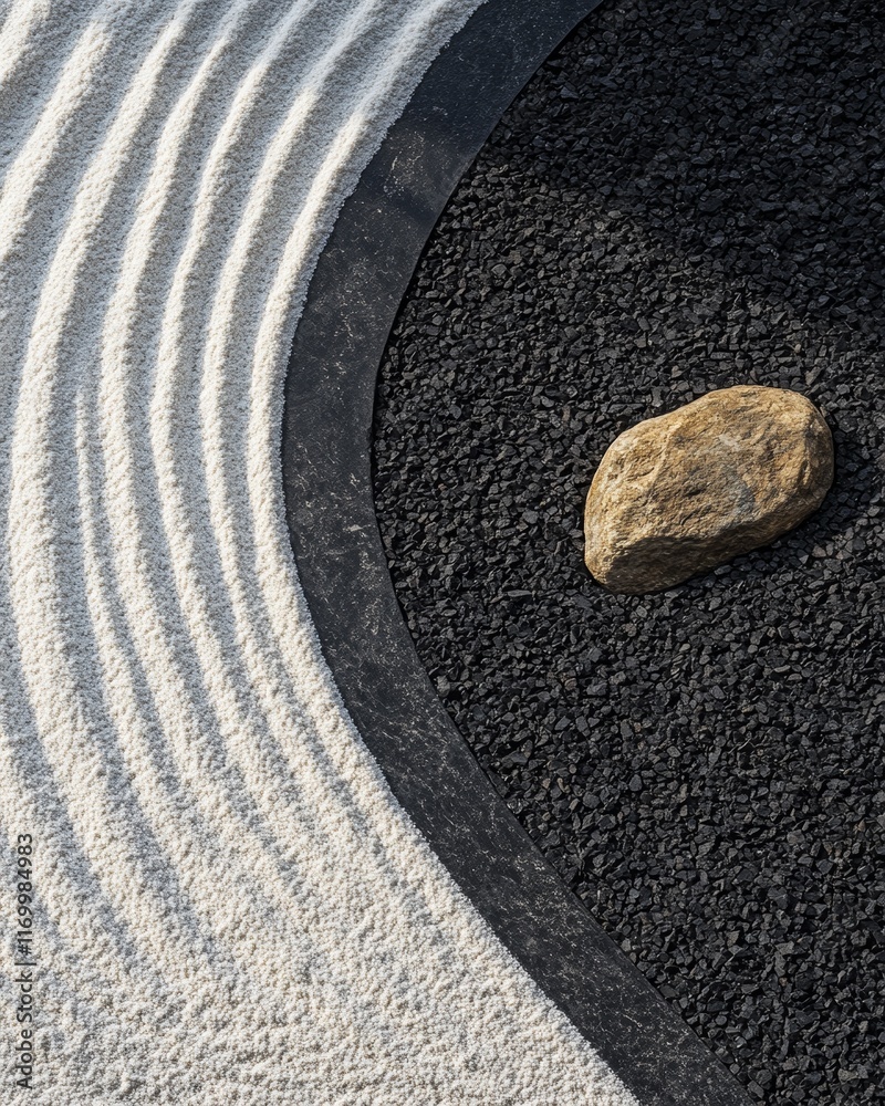 Fototapeta premium Zen garden with sand and a solitary stone.