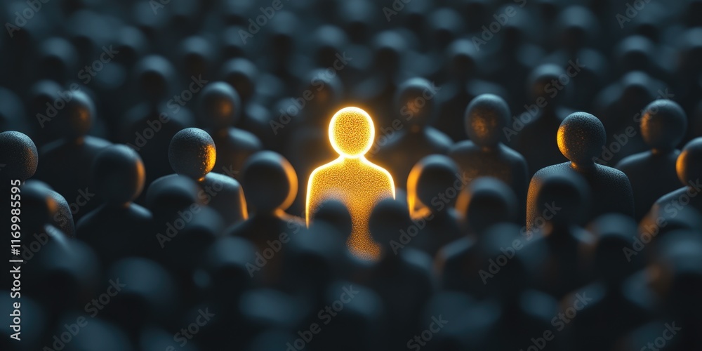Fototapeta premium Person is highlighted in a crowd of people. Concept of standing out and being unique