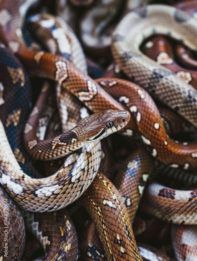 Obraz premium Snakes coiled together, showing scales and patterns