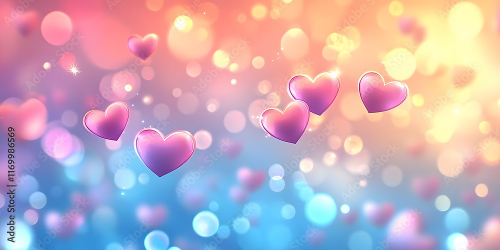 Pink Hearts Floating in a Dreamy Bokeh Background Pink Hearts Floating in a Dreamy Bokeh Background
