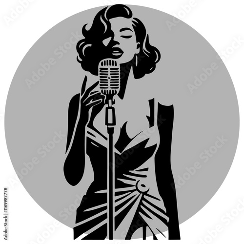 Vintage Female Jazz Singer Illustration.