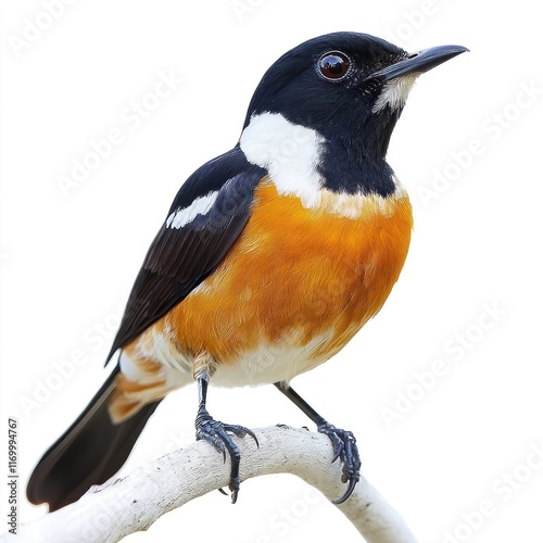 Colorful bird perched on branch, isolated, nature, wildlife, studio photo