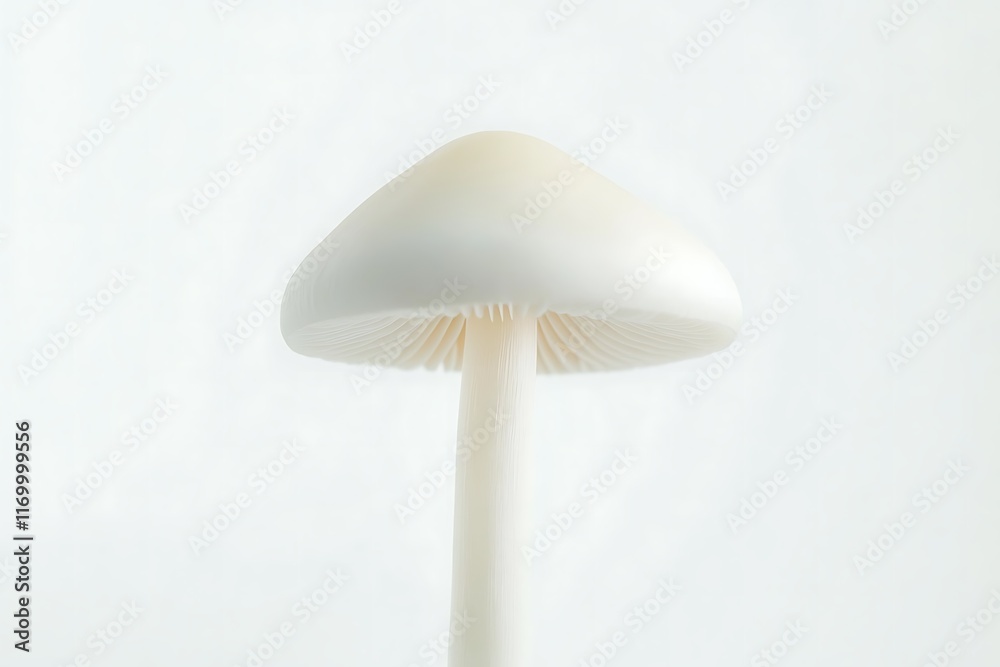 A close-up view of a white mushroom against a light background. A close-up view of a white mushroom against a light background.