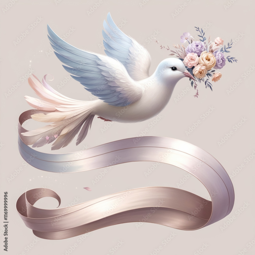 Obraz premium Dove in the air with wings wide open in-front of the sun