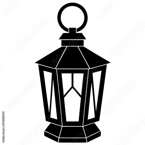 Lantern black silhouette simple flat vector Illustration isolated on a transparent background