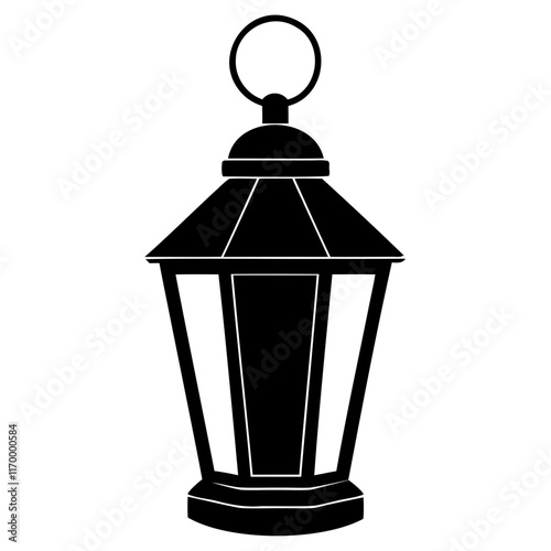 Lantern black silhouette simple flat vector Illustration isolated on a transparent background