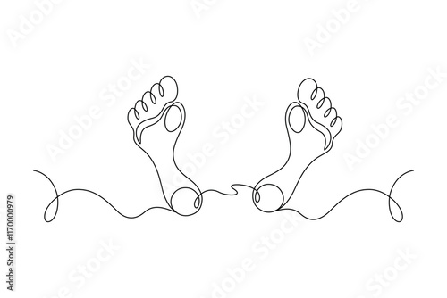 Footprint and bare foot drawn with continuous line in minimalism, wellness massage, podology, care about soft skin, one line, editable vector contour