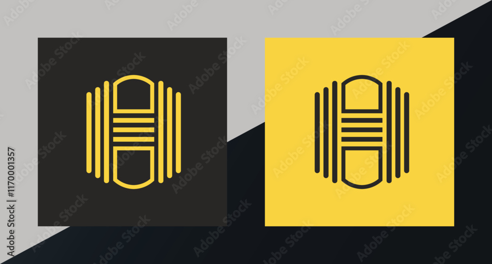 Obraz premium Geometric Microphone Logo Template Design in Black and Yellow
