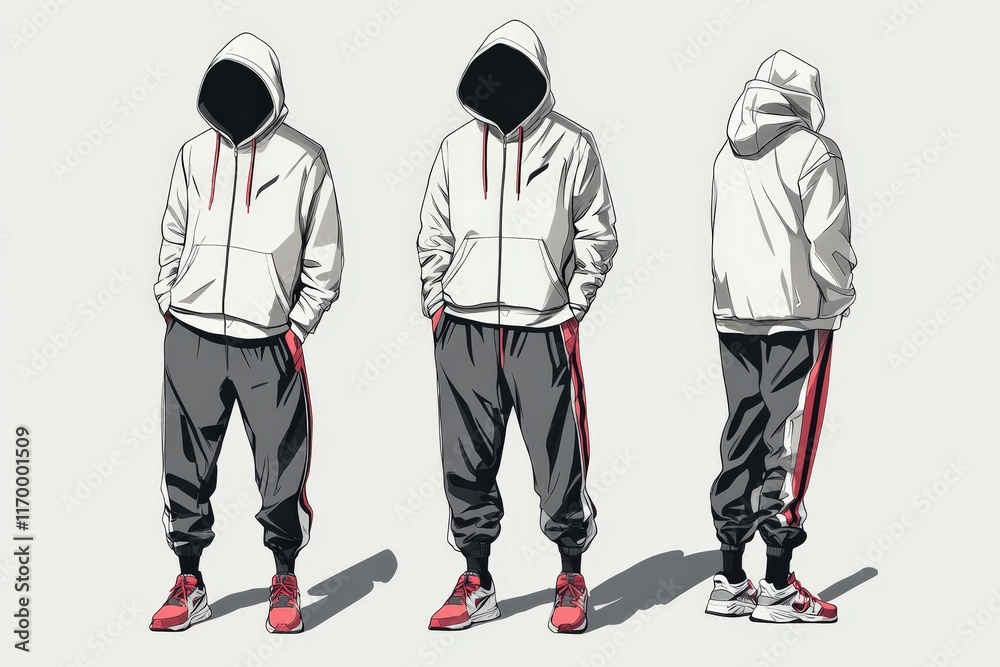 Stylish Hooded Figure In Three Different Poses Stylish Hooded Figure In Three Different Poses