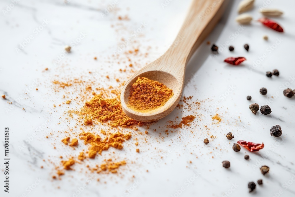 Turmeric powder spoon, spices, marble, kitchen, food photography Turmeric powder spoon, spices, marble, kitchen, food photography