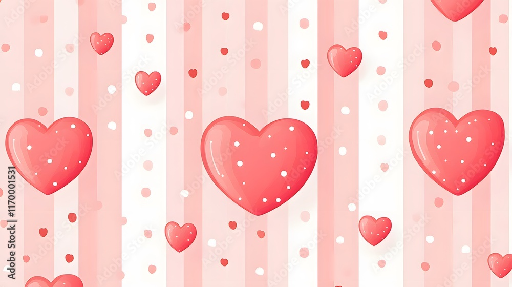 Pink Striped Background With Red Hearts Pattern Pink Striped Background With Red Hearts Pattern