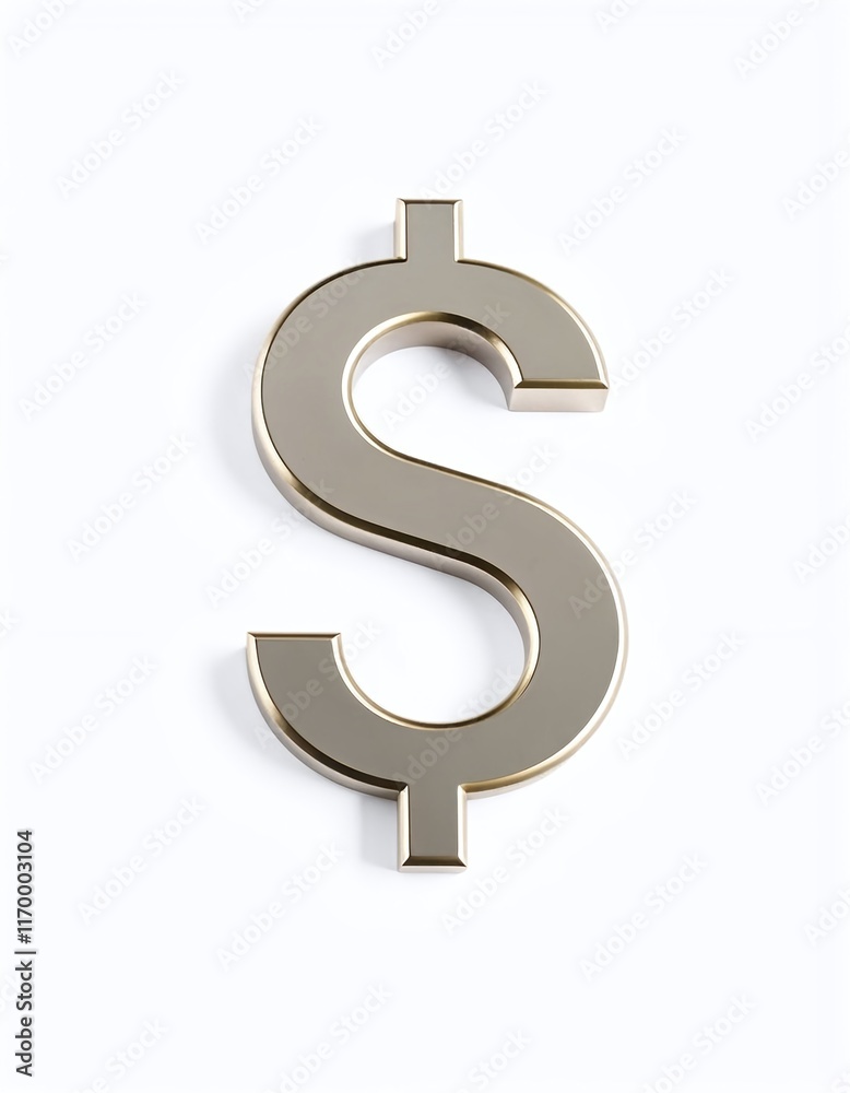 Glossy metallic dollar sign on a plain white background, symbolizing wealth and finance. Glossy metallic dollar sign on a plain white background, symbolizing wealth and finance.