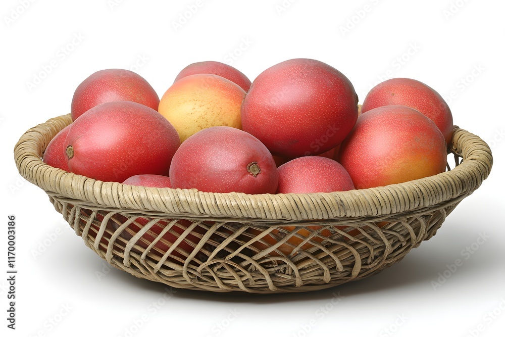 Ripe Mangos in Basket, Fresh Fruit Ripe Mangos in Basket, Fresh Fruit
