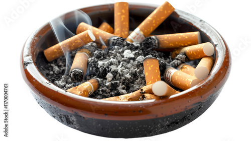 Cigarette Butts and Ashes in Ashtray on transparent background.PNG