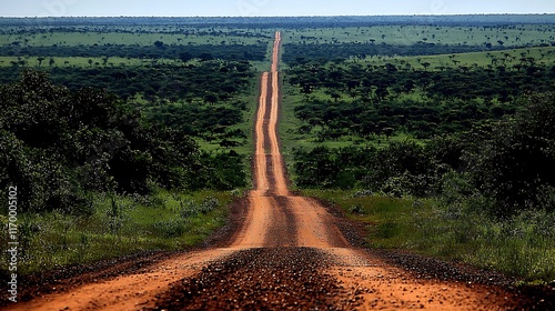 Red Dirt Road Through African Savanna Landscape